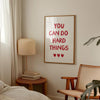 You Can Do Hard Things Print: Coquette Girly Red Heart Typography Art (Digital Download)