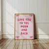 Love You To The Moon Print: Girly Pink Nursery Art, Preppy Wall Art (Digital Download)