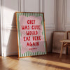 Chef was cute would eat here again, Pink Green Kitchen Wall Art, Eat Sign, Cute Kitchen Decor, Aesthetic Trendy Kitchen Print, Chef Poster