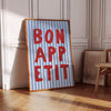 Bon Appetit Poster, Printable Wall Art Eat Sign, Typography Print, French Quote Poster Modern Kitchen Wall Art Maximalist Kitchen Blue Print