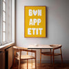 Bon Appetit French Quote Print, Yellow Retro Kitchen Art (Digital Download)