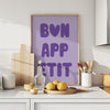Bon Appetit Purple Retro Kitchen Print - French Quote Eat Sign Typography Print (Digital Download)