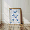 Hot Girls Stay Salty Print, Coquette Bow Blue Wall Art, Preppy Room Decor, Funny Dorm Poster, Trendy Girly Apartment Decor, Digital Download