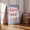 Bon Appetit Poster, Printable Wall Art Eat Sign, Typography Print, French Quote Poster Modern Kitchen Wall Art Maximalist Kitchen Blue Print