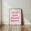 You're Doing Amazing Sweetie Print Pink Affirmation Wall Art Teen Girl Room Decor Retro Print, Trendy Printable Art Preppy Aesthetic Prints