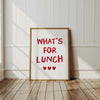 What's For Lunch Print Retro Kitchen Wall Art Red Modern Dining Room Print Aesthetic Minimalist Art Print Typography Print Trendy Wall Art