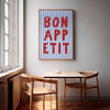Bon Appetit Poster, Printable Wall Art Eat Sign, Typography Print, French Quote Poster Modern Kitchen Wall Art Maximalist Kitchen Blue Print