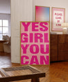 Yes Girl You Can Feminism poster, Preppy Pink Art, Teen Girl Wall Art Home Office Affirmation Decor Girl Boss, Coquette Positive Quote Print