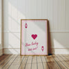 Ace of Hearts Poster: Retro Light Pink Playing Card Print, Coquette Preppy Wall Art