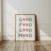 Good Food Good Mood Print: Sage Green Minimalist Kitchen Art, Eat Sign Wall Decor
