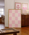 Light Pink Wall Art Preppy Printable Wall Art Retro Checkered Wall Art Green Aesthetic Room Decor for teen girls Funky Maximalist Prints