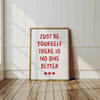 Just Be Yourself Print Self Love Poster Trendy Aesthetic Girl Bedroom Decor Cute Positive Quote Gifts Self Care Prints Red Hearts Wall Art