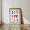 Bon Appetit Poster, Printable Wall Art Eat Sign, Typography Print, French Quote Poster Modern Kitchen Wall Art Maximalist Kitchen Blue Print
