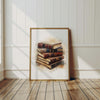 Book Lover Print, Stack of Books Painting, Gifts for book lovers, Bookworm Printable Art, Trendy Wall Art, Reading corner art Library decor