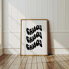 Black White CHAOS Poster Wavy Text Print Minimalist Aesthetic Room Decor 70s Trendy Monochrome Wall Art Fun Typography Prints Retro Wall Art