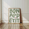 Bon Appetit Poster Sage Green Prints Printable Art Eat Sign, Typography Print French Quote Poster Modern Kitchen Wall Art Maximalist Kitchen
