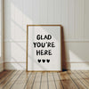 Glad You're Here Cute Apartment Decor, Printable Entryway Art Print, Great Gifts for Apartment Warming Housewarming Gifts, Hospitality Print