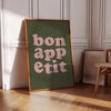 Bon Appetit Poster Sage Green Prints Printable Art Eat Sign Typography Print French Quote Poster Vintage Kitchen Wall Art Maximalist Kitchen