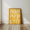 Bon Appetit Print: Yellow Kitchen Wall Art, French Quote Typography Kitchen Poster (Digital Download)