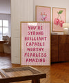 You Are Affirmation Prints Light Pink Poster Positive Affirmations Poster Girly Affirmations Wall Art Printable You're Amazing Inspirational