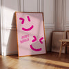 Just Smile Pink Smiley Face Print Girly Wall Art for Teens Trendy Aesthetic Room Decor Preppy Positive Quote Print Preppy Pink College Decor