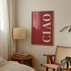 CIAO! Print Ciao Wall art Retro Vintage Wall Poster Red Wall Art Maximalist Funky Art Bar Cart Art Italian Quote Wall Art Ciao Bella Prints