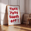 Take your shoes off sign Printable wall art Fun playful Remove shoes Signs For mudroom entranceway real estate Minimal Retro red wall art