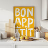 Bon Appetit Print: Yellow Kitchen Wall Art, French Quote Typography Kitchen Poster (Digital Download)
