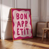 Bon Appetit Print: Pink Retro Kitchen Decor, Maximalist Wall Art (Digital Download)