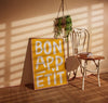 Bon Appetit Print: Yellow Kitchen Wall Art, French Quote Typography Kitchen Poster (Digital Download)
