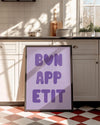 Bon Appetit Purple Retro Kitchen Print - French Quote Eat Sign Typography Print (Digital Download)
