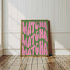 Groovy Matcha Prints, Pink Green Kitchen Wall Art, Retro Matcha Gifts for Matcha Lovers, Coffee Wall Decor, Quirky Japandi Wall Art