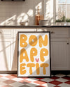 Bon Appetit Poster Printable Wall Art Eat Sign, Typography Print French Quote Poster Modern Kitchen Wall Art Maximalist Kitchen Yellow Print