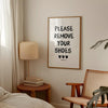 Please Remove Your Shoes Off Sign: Black White Minimalist Retro Entryway Art (Digital Download)