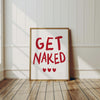 Get Naked Prints Retro Bathroom Wall Art Printable Red Wall Art Girly Fun Playful Signs Toilet Wall Art Decor for Ladies Funny Bathroom Art