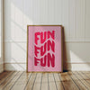 Playful fun wall art Red Pink Wall Art Cute Apartment Decor Printable Typography Print Girl Playroom Decor Girly Wall Art Fun Fun Fun Sign