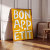 Bon Appetit Print: Yellow Kitchen Wall Art, French Quote Typography Kitchen Poster (Digital Download)