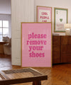 Please remove your shoes sign Printable wall art Shoes Off Signs For mudroom, entranceway, real estate Retro Pink wall art for women