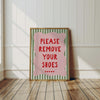 Remove Your Shoes Sign, Retro Green Pink Wall Art, Entryway Decor (Digital Download)