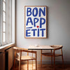 Bon Appetit Poster, Printable Wall Art Eat Sign, Typography Print, French Quote Poster Modern Kitchen Wall Art Maximalist Kitchen Blue Print