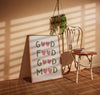 Good Food Good Mood Print: Sage Green Minimalist Kitchen Art, Eat Sign Wall Decor