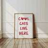 Cool Cats Live Here Wall Art, Funny Cat Poster, Retro Cat Poster, Cat Lovers Club Wall Art, Trendy Quote Print, Aesthetic Cat Lover Print
