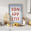 Bon Appetit Poster, Printable Wall Art Eat Sign, Typography Print, French Quote Poster Modern Kitchen Wall Art Maximalist Kitchen Blue Print