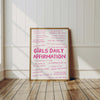 Girls affirmation poster Daily affirmations wall art Pink Feminist poster Printable Wall Art Teen girl room decor Positive Prints for Women
