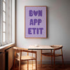 Bon Appetit Purple Retro Kitchen Print - French Quote Eat Sign Typography Print (Digital Download)