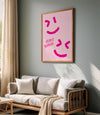 Just Smile Pink Smiley Face Print Girly Wall Art for Teens Trendy Aesthetic Room Decor Preppy Positive Quote Print Preppy Pink College Decor