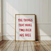 The things that make you rich are free Quote Posters Preppy Trendy Aesthetic room decor Printable wall art Red decor Uplifting quote prints