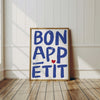 Bon Appetit Poster, Printable Wall Art Eat Sign, Typography Print, French Quote Poster Modern Kitchen Wall Art Maximalist Kitchen Blue Print