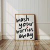 Wash your Worries Away Retro bathroom wall art Cute Bathroom wall decor Aesthetic wash hands sign Guest bathroom decor Heart Bathroom prints